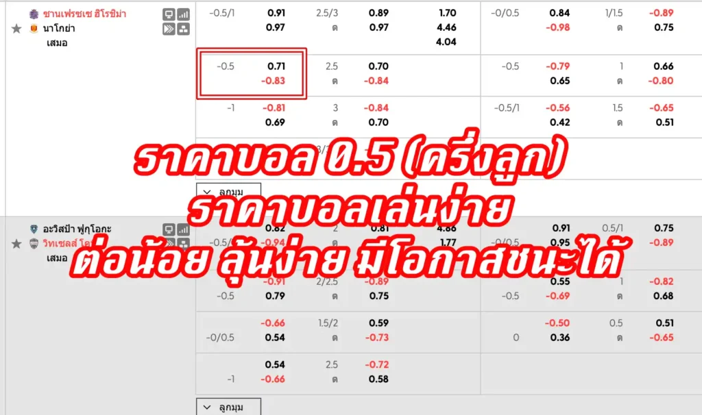 ราคาบอล 0.5 (ครึ่งลูก)