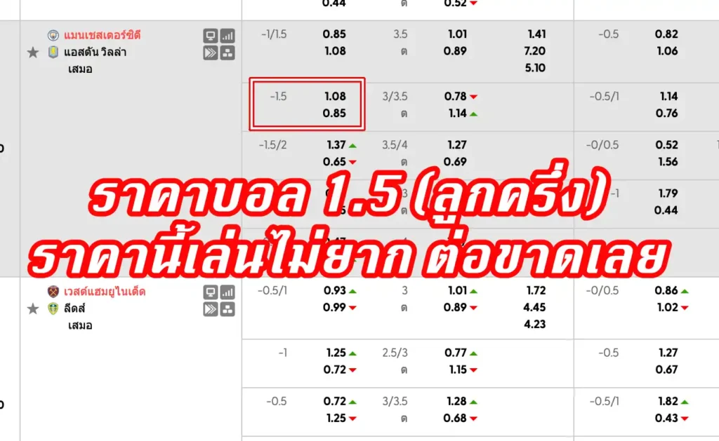 ราคาบอล 1.5 (ลูกครึ่ง)