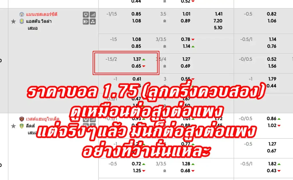ราคาบอล 1.75 (ลูกครึ่งควบสอง)