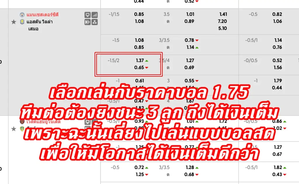 ราคาบอล 1.75 (ลูกครึ่งควบสอง)
