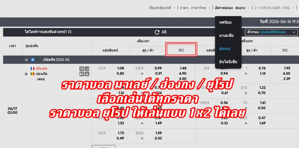 ราคาบอล มาเลย์ / ฮ่องกง / ยุโรป