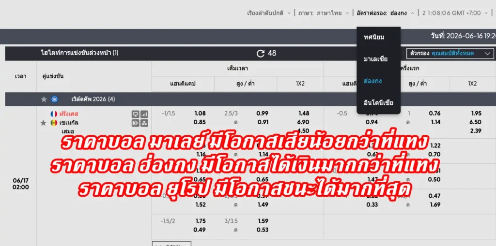 ราคาบอล มาเลย์ / ฮ่องกง / ยุโรป